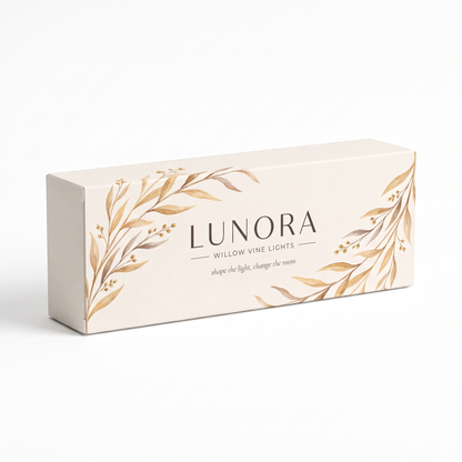 Lunora Willow Vine Lights cream gift box with golden willow branch artwork